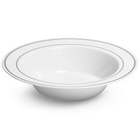 Silver Rimmed White Bowls - 12 ounce - 50 Count - Hard Plastic - Disposable or Reusable - Dessert Bowls - Salad Bowls- Cereal Bowls -Pasta Bowls-Ideal for all Events
