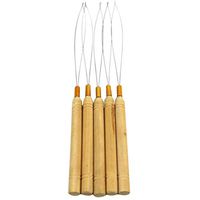 Healifty Micro Ring Hair Extension Needle 5Pc Wooden Loop Needle Utility Portative Durable Wooden Effective Hook Tool for DIY Hair Style Hair Extension