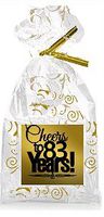 CakeSupplyShop Item#083CTC 83rd Birthday/Anniversary Cheers Metallic Gold & Gold Swirl Party Favor Bags with Twist Ties