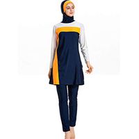 Gojendy Women's Classical Spliced Two Pieces Swimsuit for Muslim Loosen Long Sleeves with Cap Bathing Suit (M, Blue)