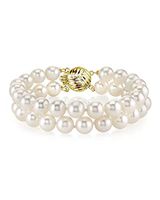 THE PEARL SOURCE 14K Gold 6-7mm AAAA Quality Round White Freshwater Cultured Pearl Double Strand Bracelet for Women