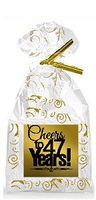 CakeSupplyShop Item#047CTC 47th Birthday/Anniversary Cheers Metallic Gold & Gold Swirl Party Favor Bags with Twist Ties
