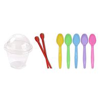 48 Sets Slush Ice Cream Cups (Clear) with Spoon Straws and Colored Spoons by Momoka's Apron