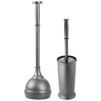 mDesign Modern Slim Compact Freestanding Plastic Toilet Bowl Brush and Plunger Combo Set with Holder for Bathroom Storage - Sturdy, Heavy Duty, Deep Cleaning - Charcoal Gray