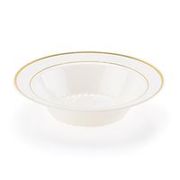 Pack of 75 Plastic China 12 oz Bowl BONE with GOLD Bands