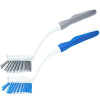 S&T INC. Kitchen Scrubbing and Cleaning Brushes for Dishes, Pots, and Pans, Scraper Edge, Comfortable Rubberized Grip, Grey and Blue, 2 Pack