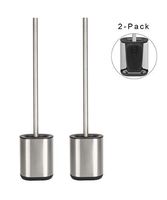 ZCCZ Toilet Brush with Holder, Hideaway Freestanding 2-Pack Toilet Bowl Brush Set with Silicone Soft Bristles, Stainless Steel Long Handle Toilet Bowl Scrubber Caddy for Bathroom Organization