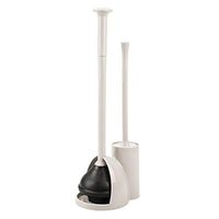 mDesign Modern Slim Compact Freestanding Plastic Toilet Bowl Brush Cleaner and Plunger Combo Set Kit with Holder Caddy for Bathroom Storage and Organization - Covered Lid Brush - Cream/Beige