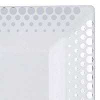 Tableclothsfactory 50 Pcs - White with Silver 8" Square Disposable Plastic Plate - Hot Dots Collection