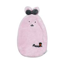 1 Liter Transparent Rubber Hot Water Bottle Soft Warm Water Bag with Plush Fleece Cover, Cute Rabbit Print Hand Feet Belly Warmer