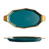 Bowl Ceramic Salad Folk culture bowl Snack Plate, Creative Breakfast Fruit Dessert Folk culture bowl, Soup Folk culture bowl Cooking & Dining (Color : Green, Size : 35.2 17 2.6cm) Household tablew