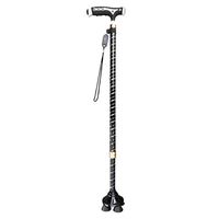 Crutches Olds Rotating Four-Leg Retractable Crutch Multi-Function Anti-Skid Cane Outdoor Walking Stick (Color : Black, Size : 76cm)