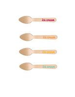 Perfect Stix-Sucre Shop Spoon 110 Ice Cream-20 Wooden Cutlery Spoons with Ice Cream Themed Print - 4 Colors (Pack of 20)