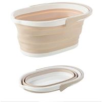 Collapsible Plastic Bucket Portable Square Tub Folding Storage Containers for Fishing Camping Car Washing (Beige)