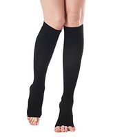 Unisex Medical Open Toe Knee High Compression Socks, Opaque Toeless 20-30mmhg Graduated Firm Support Hose for Nurse Pregnancy Flight - Edema Varicose Veins Compression Stockings (Black, Medium)