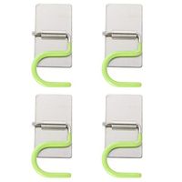 4 Pcs Stainless Steel Punch-free Self Adhesive Mop Holder Wall Mount Mop Hook Broom Hanger Home Organizer & Tool Storage Rack for Bathroom and Kitchen(Green)