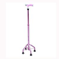 Crutch LPY-FS9414L Aluminum Alloy Comfortable Handle Walking Sticks with 4 Leg Base, Adjustable Height 71-94cm - Pink