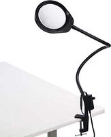 Holulo Long arm Bracket Clip Clipboard Magnifier with a Lamp Magnification Arm Length 80cm w/Desk LED Work Light Magnifying Glass (10X, Black)