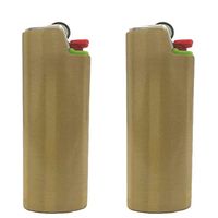 2 (Two) Brushed Metal Lighter Covers/Sleeves/Holders for Large BIC J6 lighters (Gold)