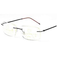 Classic Fashion Business Rimless Progressive Multifocal Unisex Rectangular Reading Glasses (Black, 3.0)