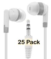 LowCostEarbuds Bulk Wholesale Lot of 25 White/Gray Earbuds Headphones