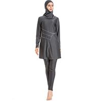 Gojendy Women's Vintage Solid Color Two Pieces Swimsuit for Muslim Long Sleeves with Cap Burkini Bathing Suit (S, Gray)