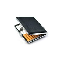 HUIJUNWENTI Cigarette Case, Leather Black Fine Linen Smooth Automatic Cigarette Case, Ultra-Thin Creative Cigarette Case, 14-18 Sticks Men's Best Gift (Size : 18 Packs)