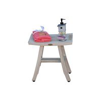 18" Teak Shower Bathroom Stool - Coastal Driftwood Finish Cream Nautical Teak Single Piece