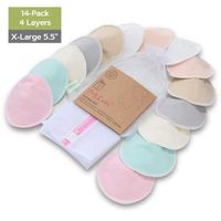 Organic Bamboo Nursing Breast Pads - 14 Washable Pads + Wash Bag - Breastfeeding Nipple Pad for Maternity - Reusable Nipplecovers for Breast Feeding (Pastel Touch, X-Large 5.5")