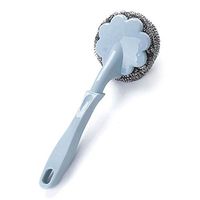 Mlide Steel Ball Brush With Handle,Home Kitchen Wire Ball Brush Dishwashing Pot Brush (Blue)