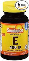 Sundance Vitamins High Potency E 400IU - 100 Softgels, Pack of 5