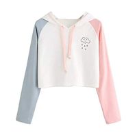 FRC0LT Hoodies, Womens Kawaii Clouds Printing Long Sleeve Casual Sweatshirt Pullover (L, Smile White)