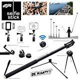 MIGHTY Selfie Stick - w Bluetooth Remote, Steel Tripod Base, Extends 26-120 inches for EPIC VIDEO for Vlogging on iPhone X/8/7/6/Plus, Samsung S7/S8, Android, GoPro & Compact Digital.