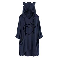 Meikosks Women's Cat Ear Hooded Tops Irregular Hem Blouse Shirt Casual Loose Hoodies Oversized Tunic Navy