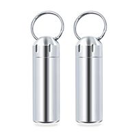 SHD 2 Pack Pill Container Keychain Pill Holder 100% Waterproof Pill Case Single Chamber Stainless Steel Pill Box (Silver)