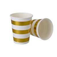 PARTY DISPOSABLE DECORATIVE HOT CUPS | 9 oz | Metallic Gold Stripe | for Upscale Parties and Events | 24 pc
