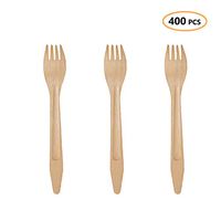 100% Compostable Disposable Forks 400 Pcs - Eco-Friendly Birch Wood Forks - 6.5" Biodegradable Heavy Duty Fork Set - Wooden Silverware Cutlery Utensils for Wedding, Birthday Party & All Occasions