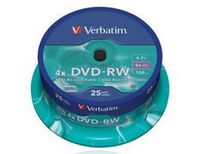 Verbatim DVD-RW 4.7Gb 4x Spindle 25 No 43639 blank dvd rewritable