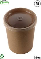 [50 Pack] 26 oz Disposable Kraft Paper Soup Containers with Plastic LIDS - Pint Ice Cream Containers, Frozen Yogurt Cups, Restaurant, Microwavable, Take Out, Food Storage, Recyclable