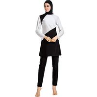 Gojendy Women Spliced Bathing Suit for Muslin Long Sleeves Dress Skirted Swimsuit (XXL, Black)