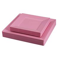 Select Settings 40 pc. Pink Square Plastic Plates 20 Dinner plates & 20 Salad Plates Disposable Plate Combo Sets (Pink Square Plates)