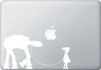 Girl Walking Robot - Vinyl Laptop or MacBook Decal YYDCo. (8.5" w x 4.5" h)(White)