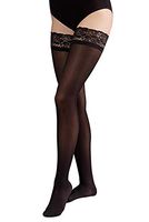 Terramed Graduated Compression Stockings Women Thigh High 20-30 mmHg - Medium Support | Sheer with Lace Top and Strong Silicone Band | Women, Nurses, and Maternity Circulation Socks (Black, Medium)