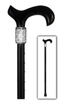 OrthoGlam “Classic Glam” Lightweight Crystal Bedazzled Cane – Fashionable Rhinestone Trimmed Wooden Walking Stick for Balance Assistance