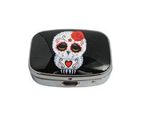 Baoquan Custom Silver Square Glass Pill Case Medicine Vitamin Organizer Pocket Decoration Gift (Sugar Skull owl)
