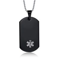 LF Stainless Steel Black Customize Medical Alert Pendant Emergency ID Tag Caduceus Necklace,Men's Free Engraving Medic Dog Tag Necklace Health Alert Jewelry for Men