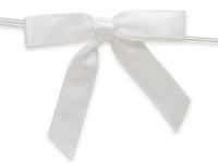 Pre-Tied Satin Gift Bows - White 2" Pre-Tied Satin Bows with 4-1/2" Twist Ties~ 3/8" Ribbon (12 Packs; 12 Bows) - WRAPS-26301