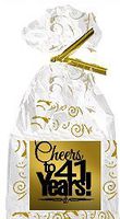 CakeSupplyShop Item#041CTC 41st Birthday/Anniversary Cheers Metallic Gold & Gold Swirl Party Favor Bags with Twist Ties