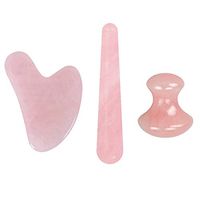 MUOBOFU 3Pcs/Set Natural Gua Sha Crystal Facial Massage Roller Rose Quartz Guasha Board Scraping Tool Body Massage -Anti-Aging Anti-Wrinkles Lifting -SPA Salon Acupuncture Therapy