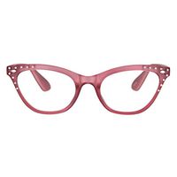 Womens Bling Rhinestone Plastic Cat Eye Horn Rim Powered Reading Glasses Pink 1.75